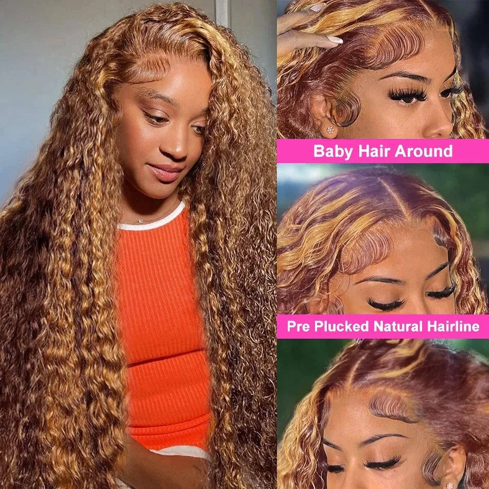 Highlight Honey Blonde Deep Wave HD Lace Human Hair Wig