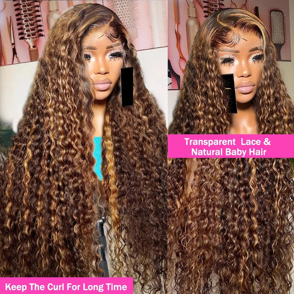 Highlight Honey Blonde Deep Wave HD Lace Human Hair Wig